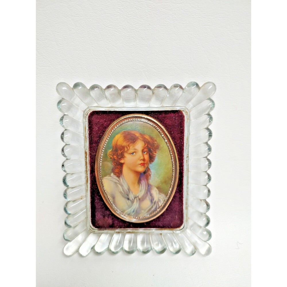 Antique Cameo Creation Women Girl Glass Frame Jean Batiste Art Deco INNOCENCE